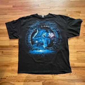 VINTAGE x Black 90s y2k Black Wolf Graphic Tee l SIZE 3XL